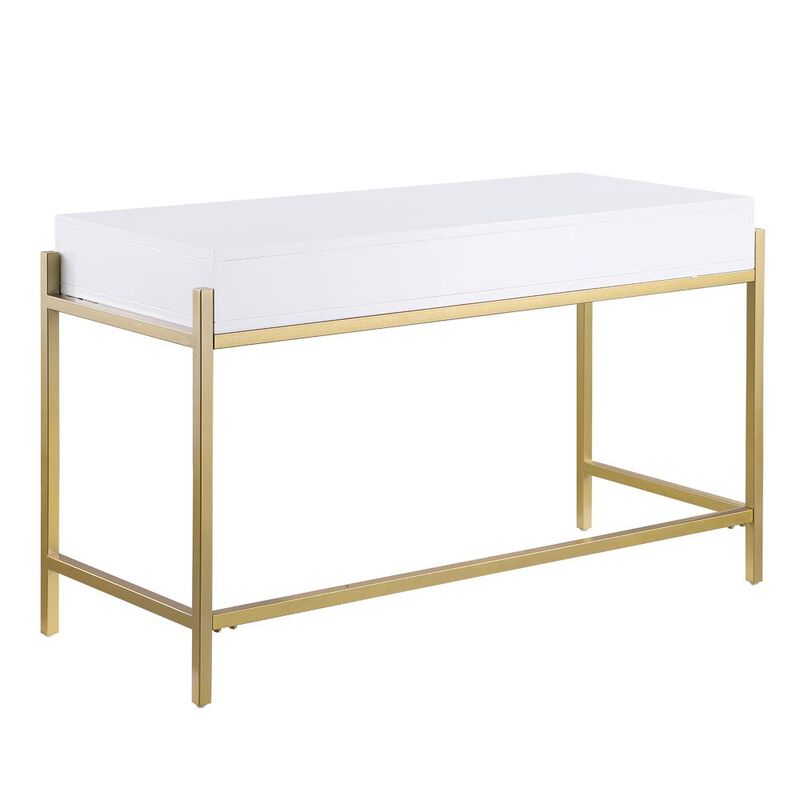 Best Master Furniture Tamila White Lacquered Computer Desk with Gold Frame