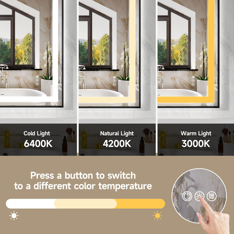 Mirror with Dual LED Light Strips &ndash; Eco-Friendly Front and Back Lighting for Home or Bathroom