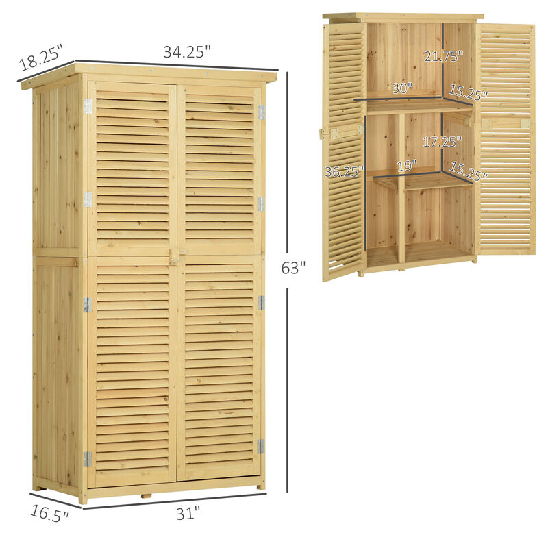 Outsunny 3' x 5' Wooden Outdoor Storage Cabinet, Garden Sheds & Outdoor Storage with Asphalt Roof & 2 Large Wood Doors with Lock, Natural