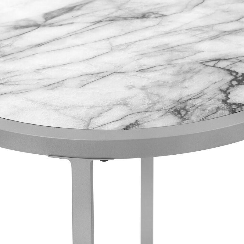 Monarch Specialties I 2205 Accent Table, Side, Round, End, Nightstand, Lamp, Living Room, Bedroom, Metal, Laminate, White Marble Look, Grey, Contemporary, Modern