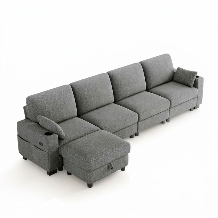 Vipbear 128 Inch Modular Sectional Sofa, Comfy Chenille 5 Seater L Shaped Cloud Couch with Ottoman