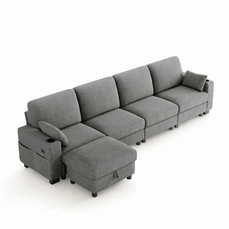Vipbear 128 Inch Modular Sectional Sofa, Comfy Chenille 5 Seater L Shaped Cloud Couch with Ottoman image number 0