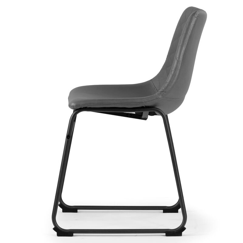 Glamour Home Set of 2 Ave Iron Frame Gray Faux Leather Dining Chair with Stitching