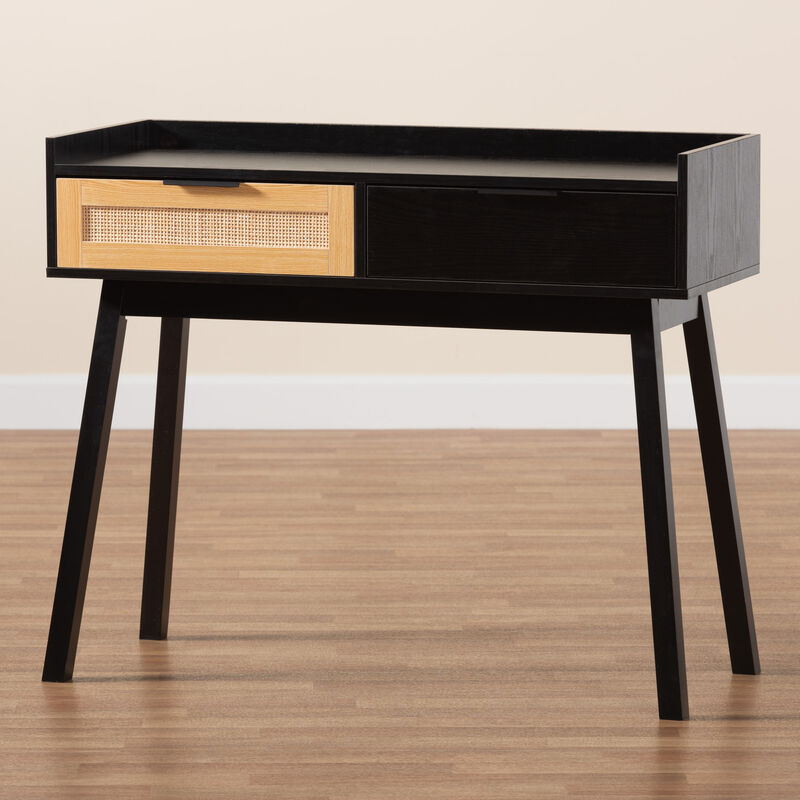 Baxton Studio Kalani Two-Tone Espresso Brown and Natural Finished 2-Drawer Console Table