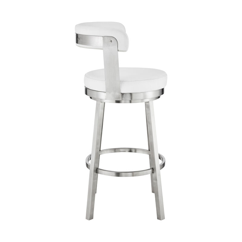 Kobe  Counter Height Swivel Bar Stool in Brushed Stainless Steel Finish and White Faux Leather image number 2
