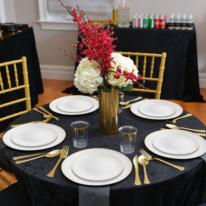 White with Gold Rim Organic Round Plastic Dinnerware Value Set (40 Sets)