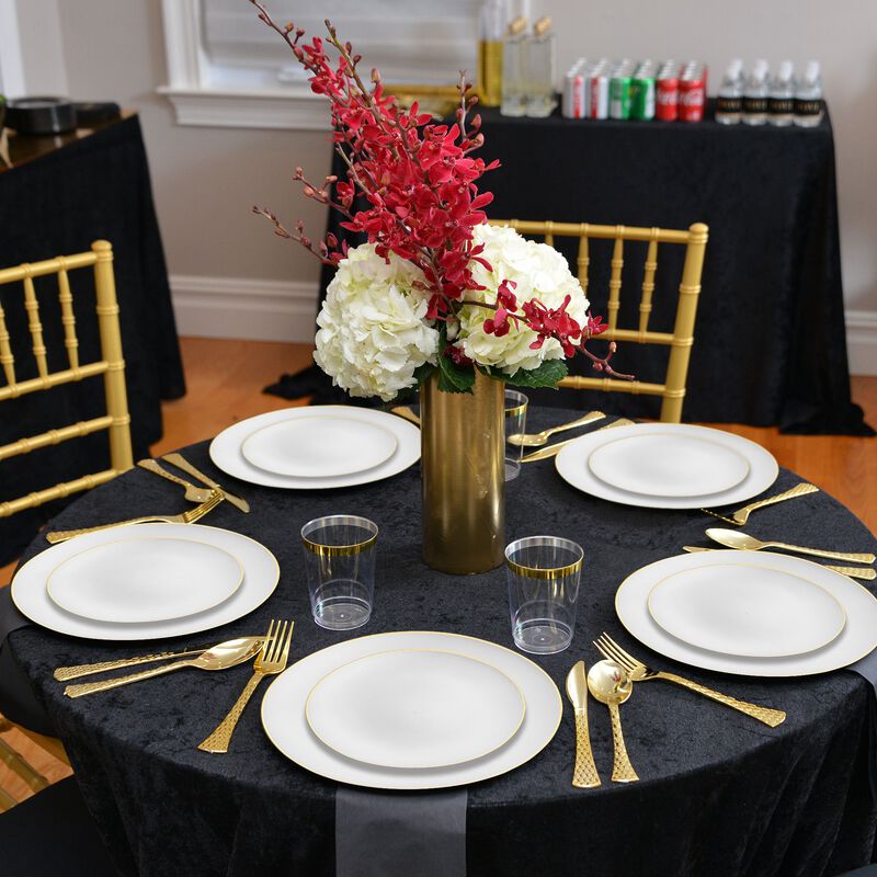 White with Gold Rim Organic Round Plastic Dinnerware Value Set (40 Sets) image number 1