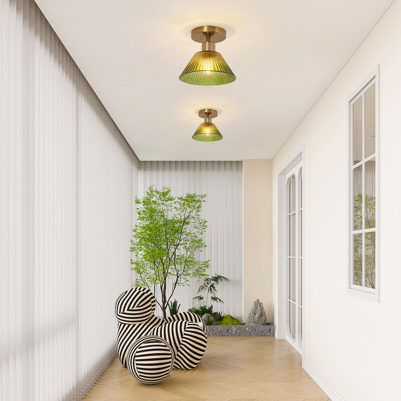 7.5" Vintage Green Glass Semi Flush Mount Ceiling Light