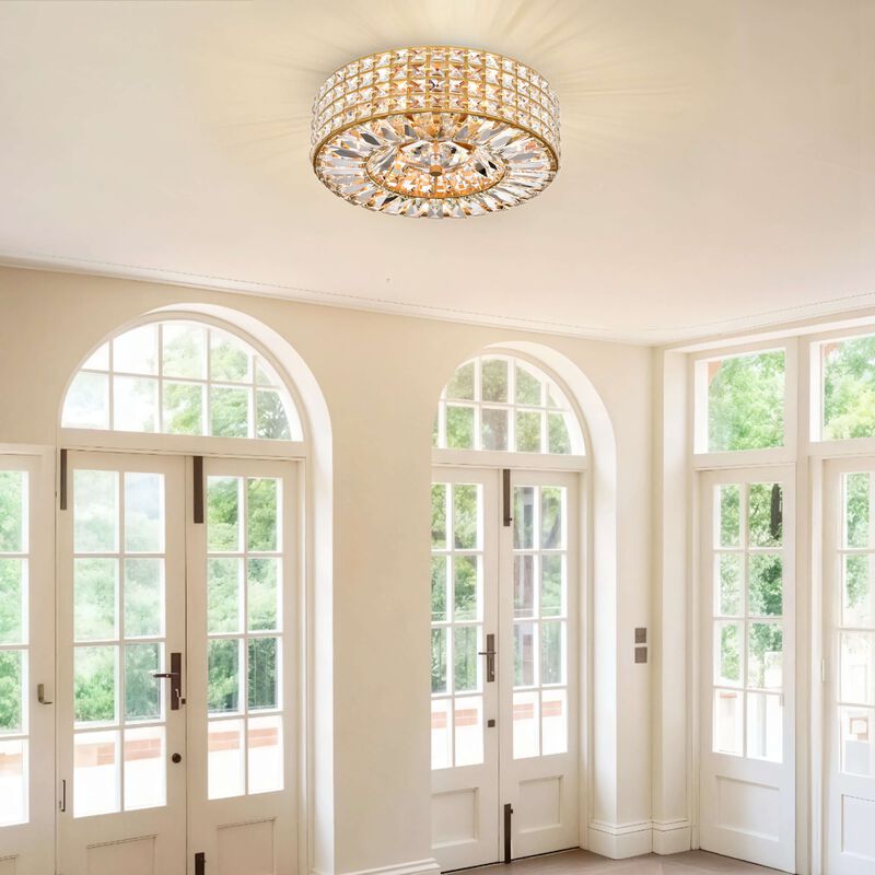 Carlota Glossy Brass 4-light Crystal and Prism Round Flush Mount image number 1