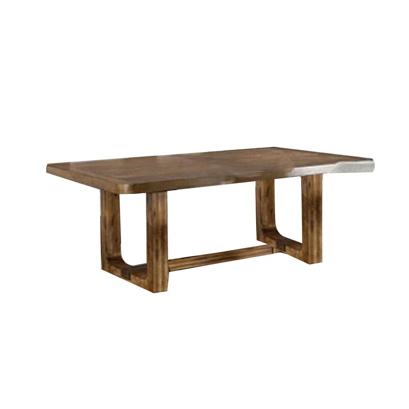 Ramie Dining Table, Chestnut Brown Wood, 84-102 Inch Expandable Leaf - Benzara image number 1