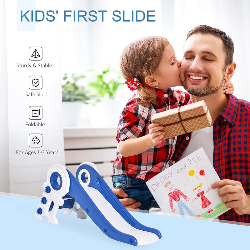 Folding Kids Slide and Activity Climber with Cartoon Astronaut Shape, Blue