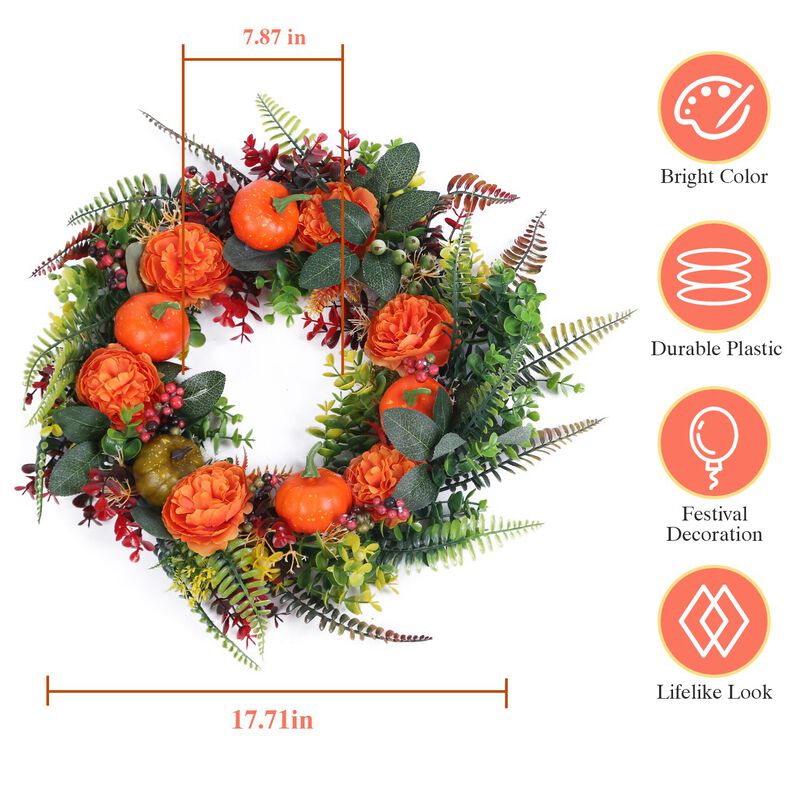 Halloween and Thanksgiving Autumn Wreath with Pumpkins and Fall Leaves image number 6