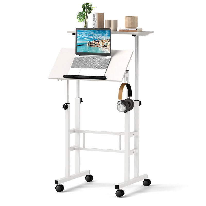 Height Adjustable Mobile Standing Desk with Rolling Wheels for Office and Home
