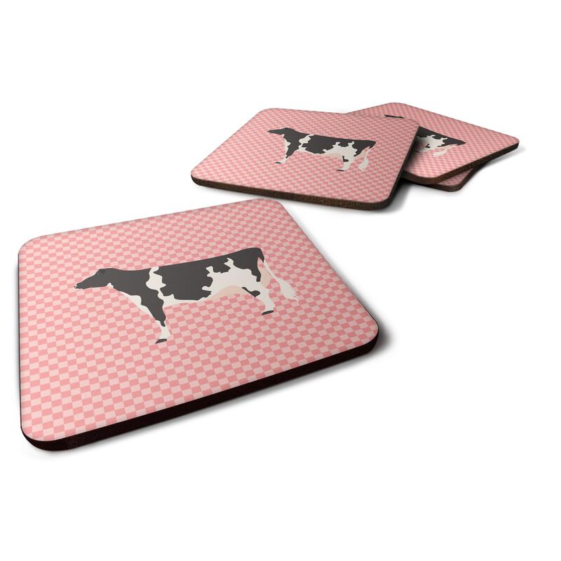 Caroline's Treasures Holstein Cow Pink Check Decorative coasters, 3.5, Multicolor