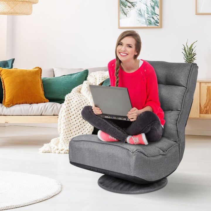 360-Degree Swivel Folding Floor Gaming Chair with Adjustable Backrest
