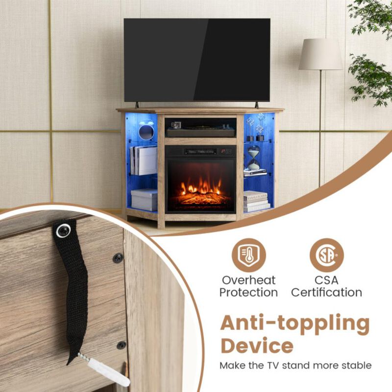 Hivvago Fireplace Corner TV Stand with LED Lights and Smart APP Control for 50 Inches TV