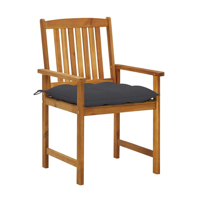 Blaire Outdoor Chair Set of 2, Charcoal Gray Fabric, Brown Acacia Wood - Benzara