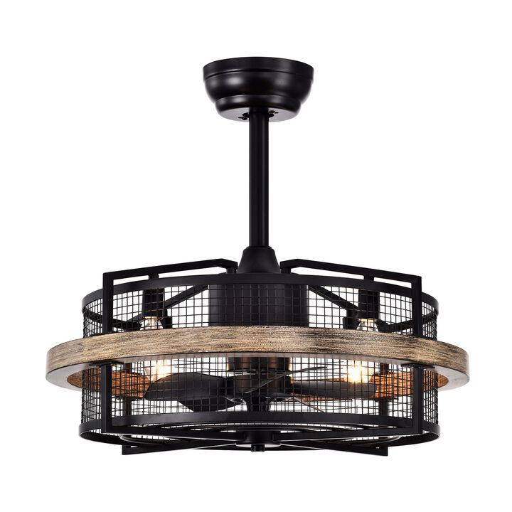 20" Farmhouse Black Caged Ceiling Fan with Remote Control