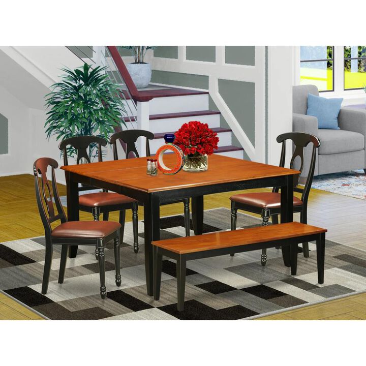 6 PC Dining room set with bench-Dining Table and 4 Wood Dining Chairs plus a bench