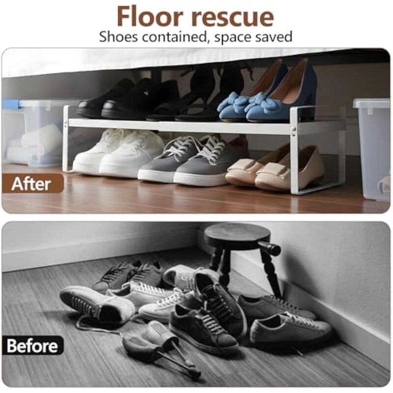 Metal Shoe Organizer 1 Tier Adjustable Shelves Closet Storage 7 Inch image number 3