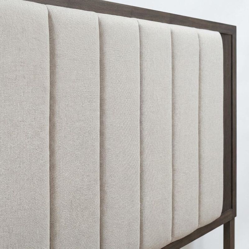 Upholstered Caffe Headboard with Modern Panel Design and Mounting Hardware image number 3