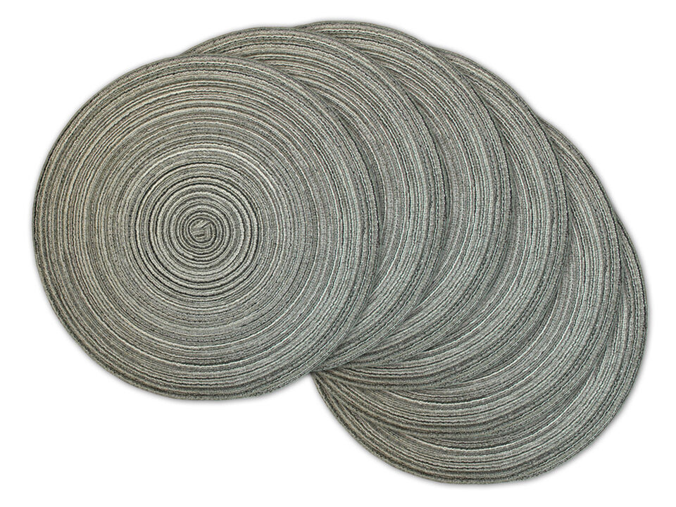 Set of 6 Black and Gray Round Braided Table Placemats 15"