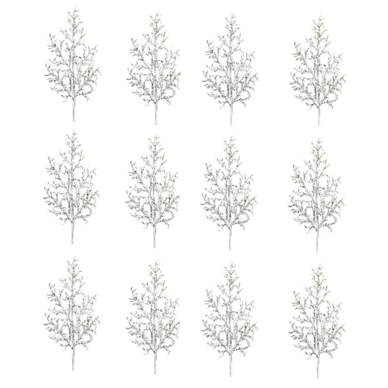 Set of 12 Glittered Twig Branches for Floral Arrangements and Crafting