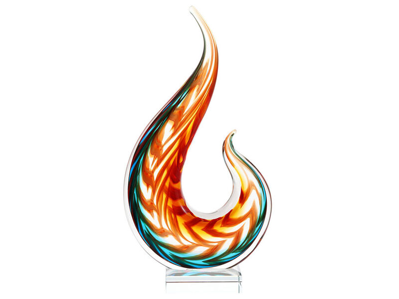 Hand Blown Flame Sommerso Art Glass Sculpture
