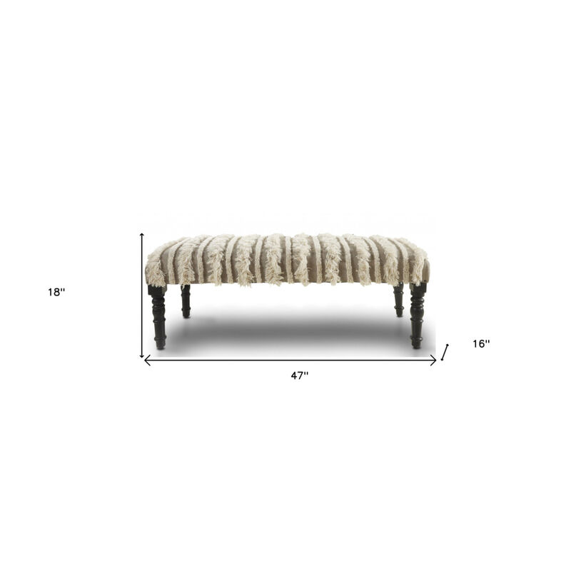Textured Boho Accent Bench – Upholstered Stripe Seat with Solid Wood Legs
