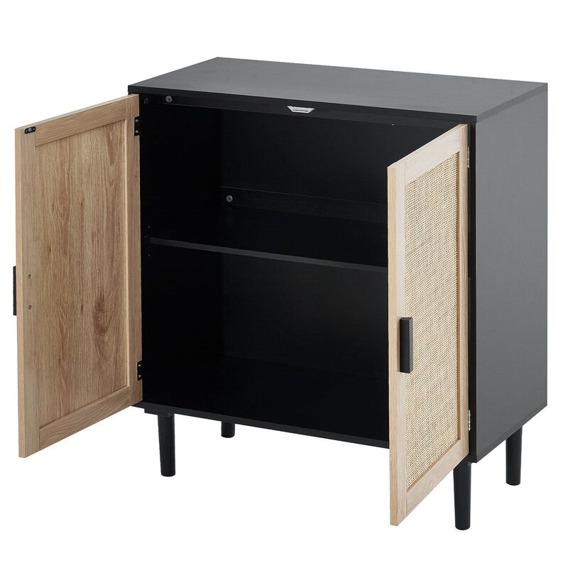 Rattan Buffet Cabinet with 2 Doors and Adjustable Shelves for Entryway Storage image number 9
