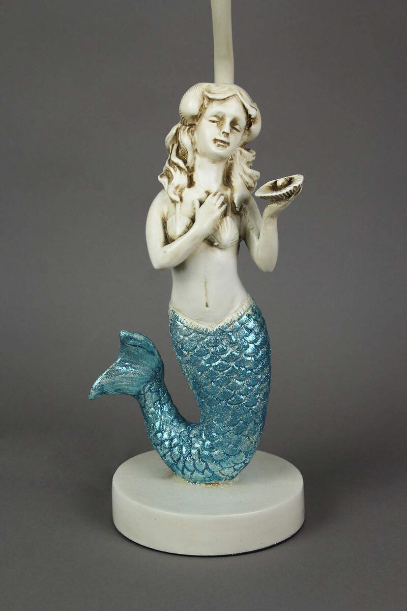 Blue Glitter Tail Mermaid Nautical Table Lamp Burlap Coastal Decor accent light image number 2