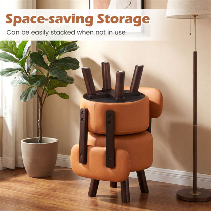 Small Footstools Set of 2 with Solid Wood Legs for Living Room-Orange image number 7