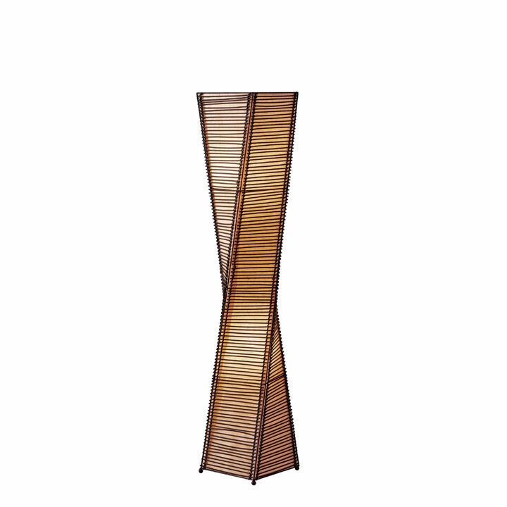HomeRoots 50" Black Floor Lamp With Black and Tan Twisted Cylinder Shade