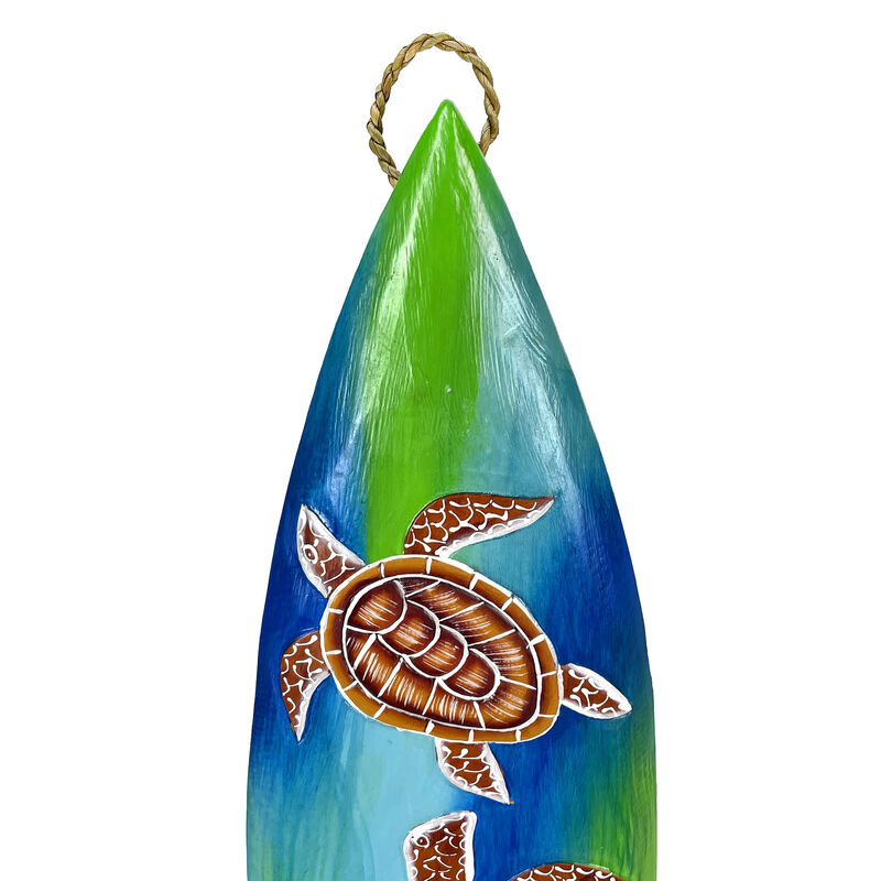 Wooden Sea Turtle Surfboard Wall Decor 38.5" Tropical Ocean Beach Art image number 2