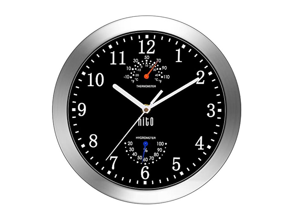 Glass Silver Aluminum Black Wall Clock 10 Inch Silent Non Ticking