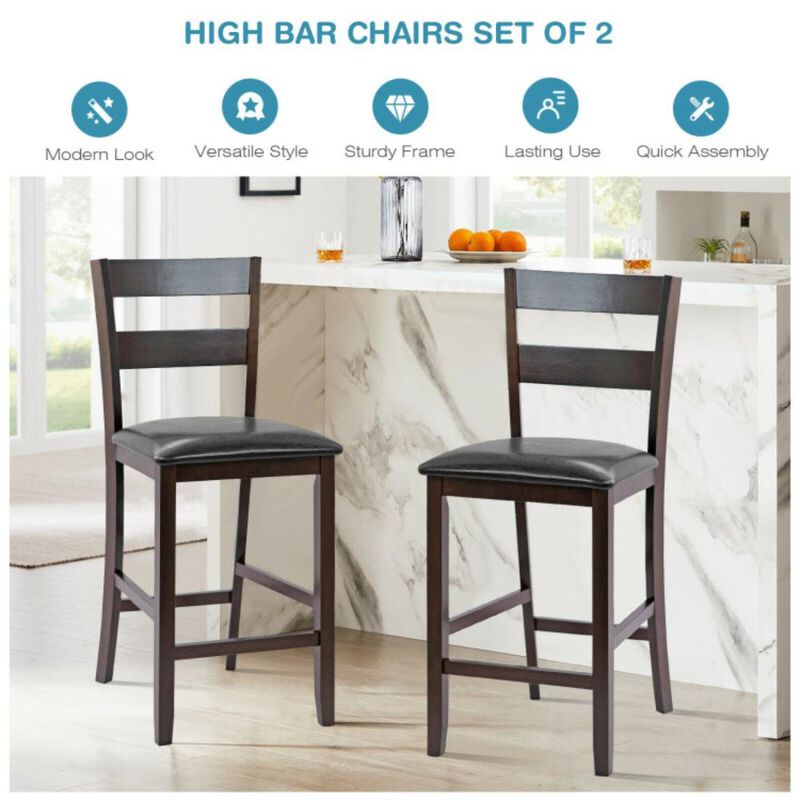 Hivvago 2-Pieces Upholstered Bar Stools Counter Height Chairs with PU Leather Cover
