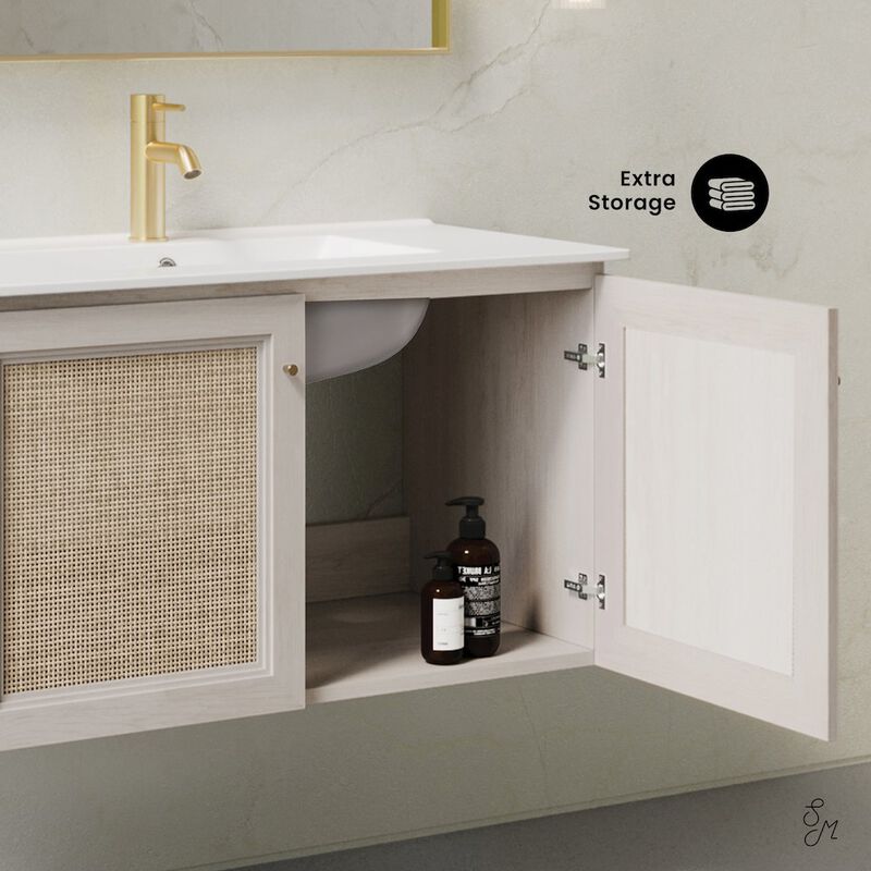 36" Wall-Mounted Bathroom Vanity in White Oak with Single Faucet Hole Vanity Top image number 7