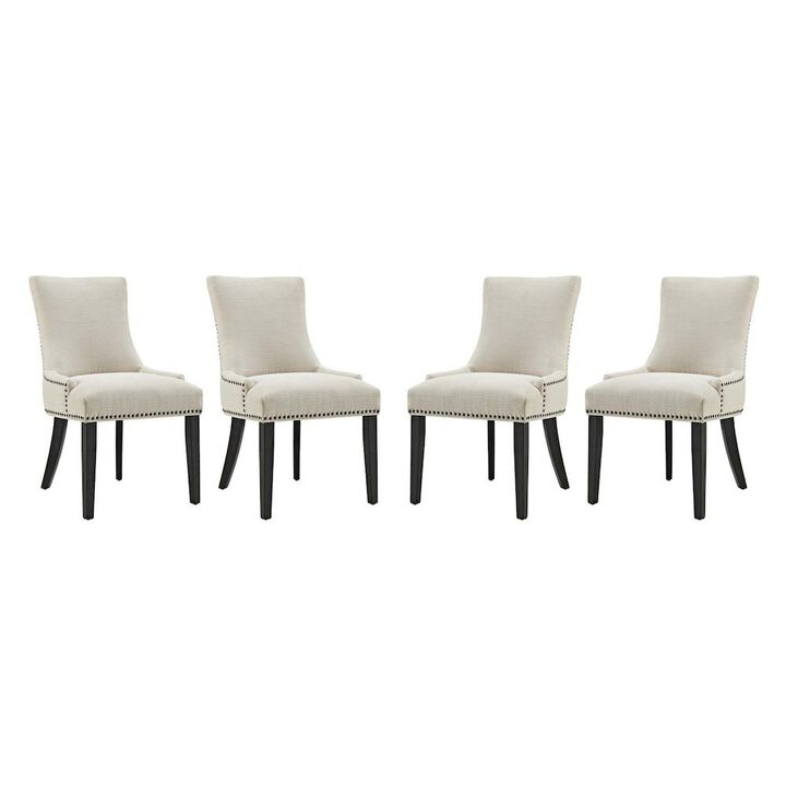 Fabric Upholstered Dining Chairs with Arms, Beige, Set of 4