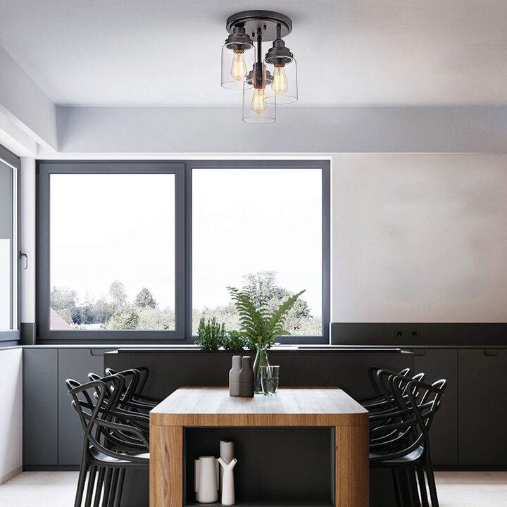 Blair Flush Mount in Antique Black Finish with Clear Glass Shades