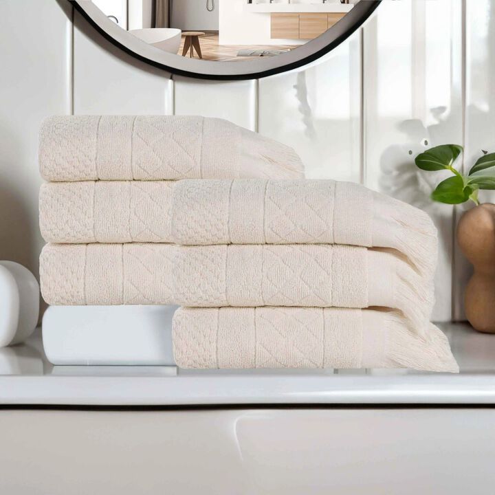 Absorbent Cotton Hand Towels Set of 6 with Geometric Jacquard Design
