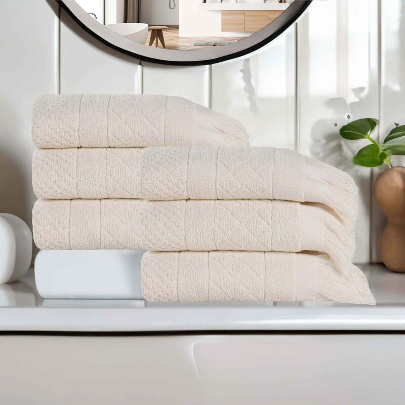 Absorbent Cotton Hand Towels Set of 6 with Geometric Jacquard Design image number 1