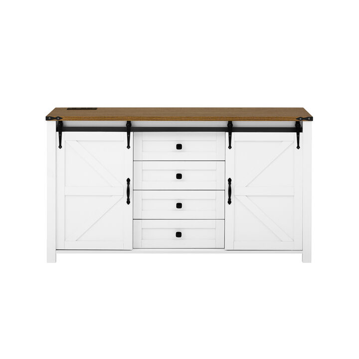 Merax Sideboard with Storage,Farmhouse Storage Cabinet with Sliding Barn Doors and 4 Drawers
