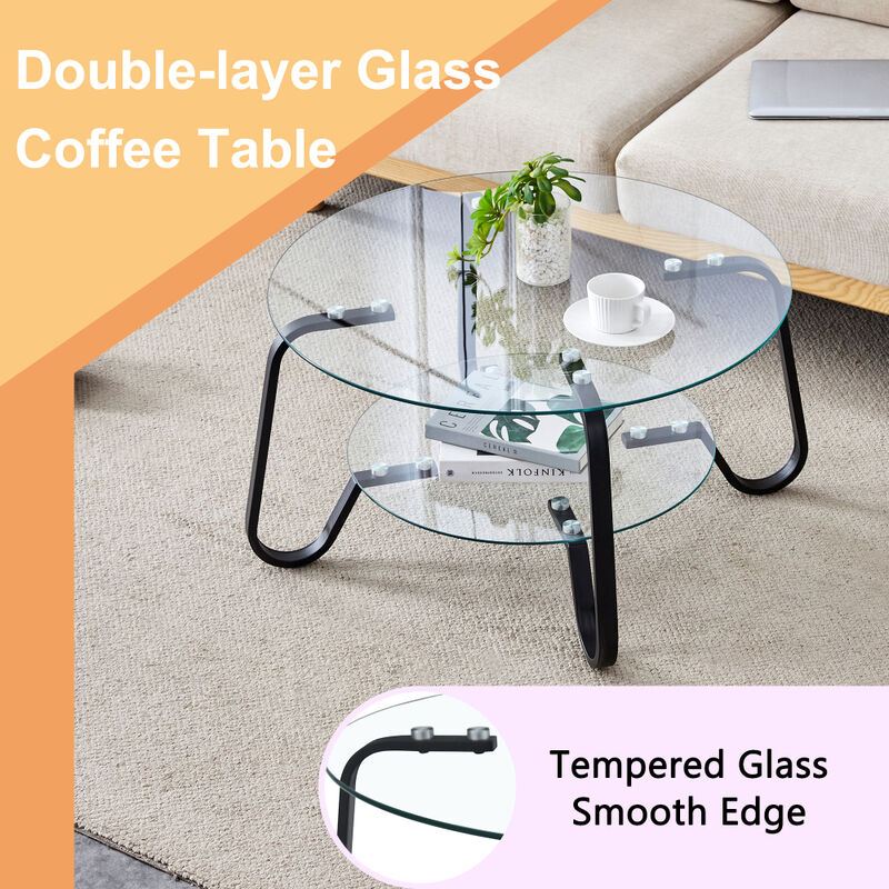 Ketwul 2-Tier Round Glass Coffee Table image number 3