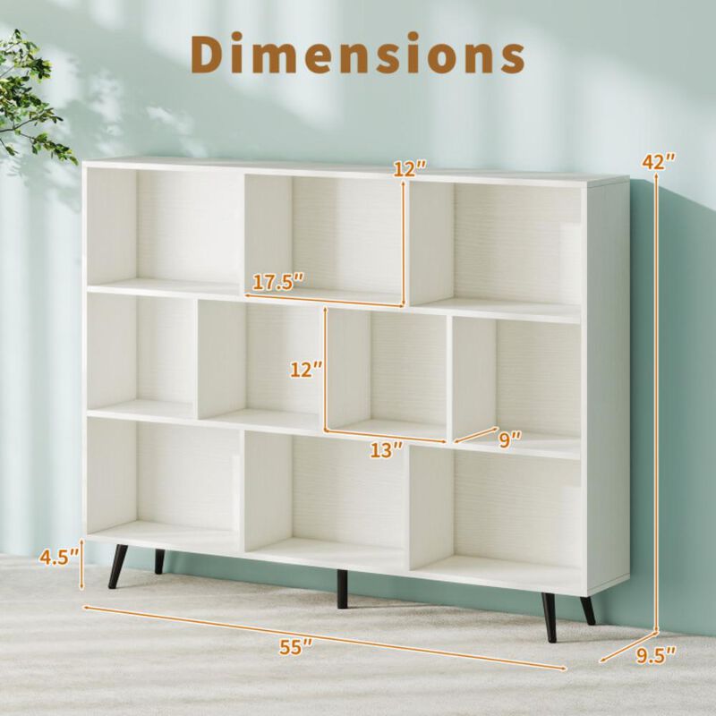 Hivvago Bookcase with 5 Tapered Metal Legs-10 Cubes