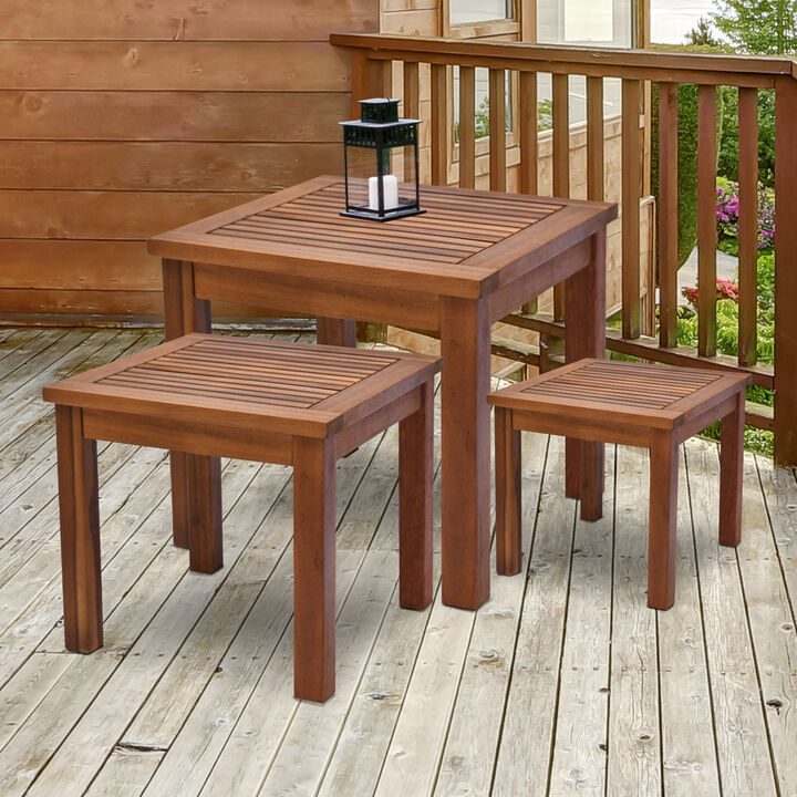 3 Piece Nesting Side Coffee Table Outdoor Patio Acacia Wood End Desk