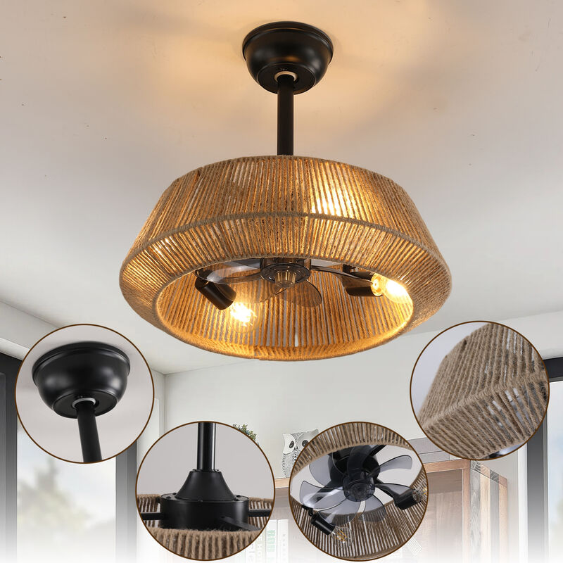 ELEMENT ACE 19 Inch Dimmable Bedroom Ceiling Fan Light with Rope Suspension, Reversible DC Motor, 7 Blades, 4 Bulb Capacity, Remote and App Controlled image number 8