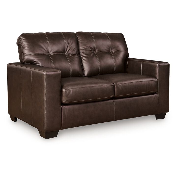 Orion Loveseat, Dark Brown Tufted Real and Faux Leather Seats, 62 Inch - Benzara