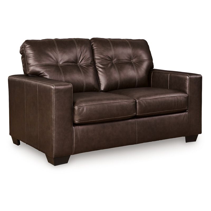 Orion Loveseat, Dark Brown Tufted Real and Faux Leather Seats, 62 Inch - Benzara