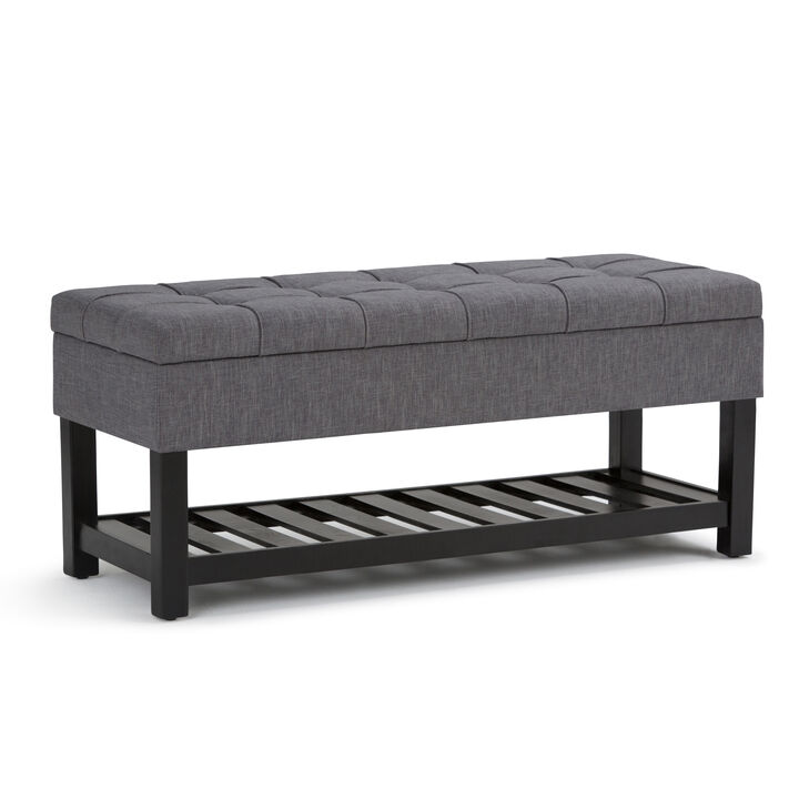 Saxon 44 inch Wide Transitional Rectangle Storage Ottoman Bench in Slate Grey Linen Look Fabric