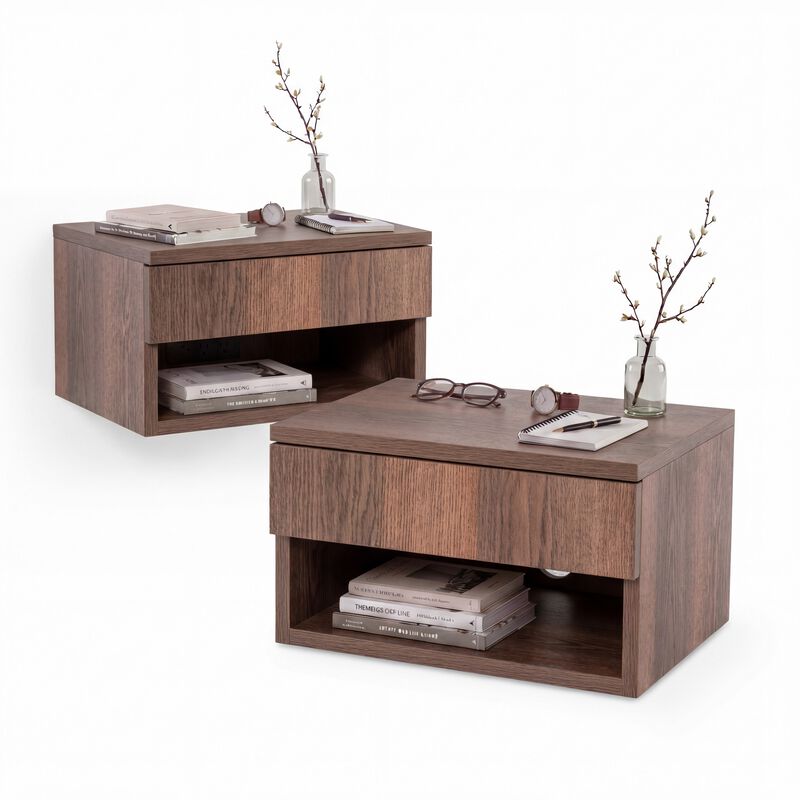 Ettore Mid-Century Modern Floating Wall Mounted Nightstand with Soft-Close Drawer and Cable Hole (Set of 2) image number 0